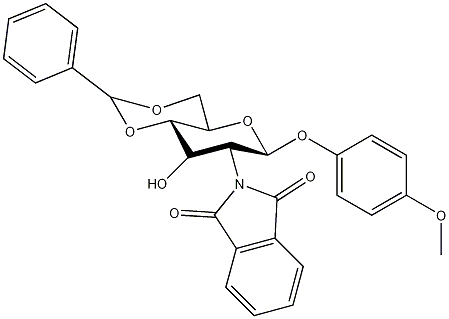 4-甲氧苯基4,6-O-苯亚甲基-2-脱氧-2-苯二甲酰亚氨基-β-D-吡喃葡萄糖苷结构式