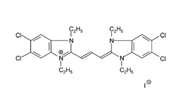 5,6-Dichloro-2-[3-(5,6-dichloro-1,3-diethyl-1,3-dihydro-benzimidazol-2-ylidene)-propenyl]- 1,3-diethyl-3H-benzimidazolium iodide