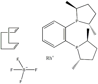 (+)-1,2-二((2S,5S)-2,5-二甲基磷杂唑基)苯(环辛二烯)铑(I)四氟硼酸结构式