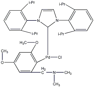 氯化[[1,3-双(2,6-二异丙基苯基)咪唑-2-亚基](N,N-二甲基-3,5-二甲氧苄胺基)钯(II)]结构式