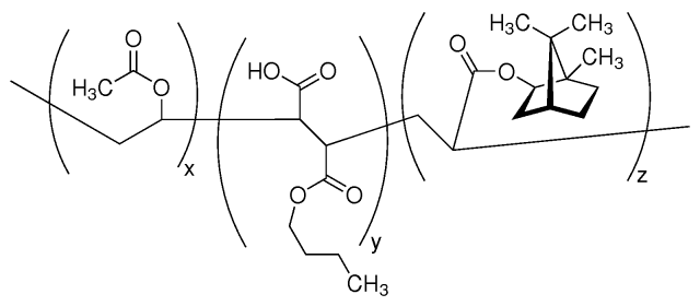 聚(醋酸乙烯-co-丁基马来酸-co-丙烯酸异冰片酯)结构式