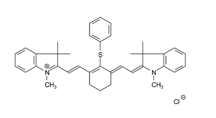 1,3,3-三甲基-2-(2-[2-苯基硫烷基-3-[2-(1,3,3-三甲基-1,3-二氢-吲哚-2-亚基)-亚乙基]- 环己-1-烯基]-乙烯基)- 3H-吲哚鎓氯化物结构式