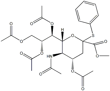 5-乙酰氨基-4,7,8,9-四-O-乙酰基-3,5-双脱氧-2-S-苯基-2-硫代-D-甘油-D-半乳-2-nonulopyranosylonate甲酯结构式