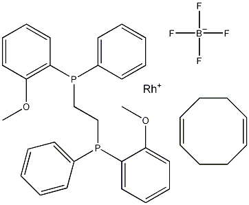四氟硼酸(R,R)-(-)-1,2-双[(O-甲氧苯基)(苯基)瞵]乙烷(1,5-环辛二烯)合铑(I)结构式